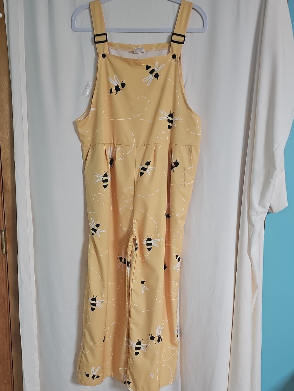 Compositon Bee Print Yellow Overall Jumpsuit